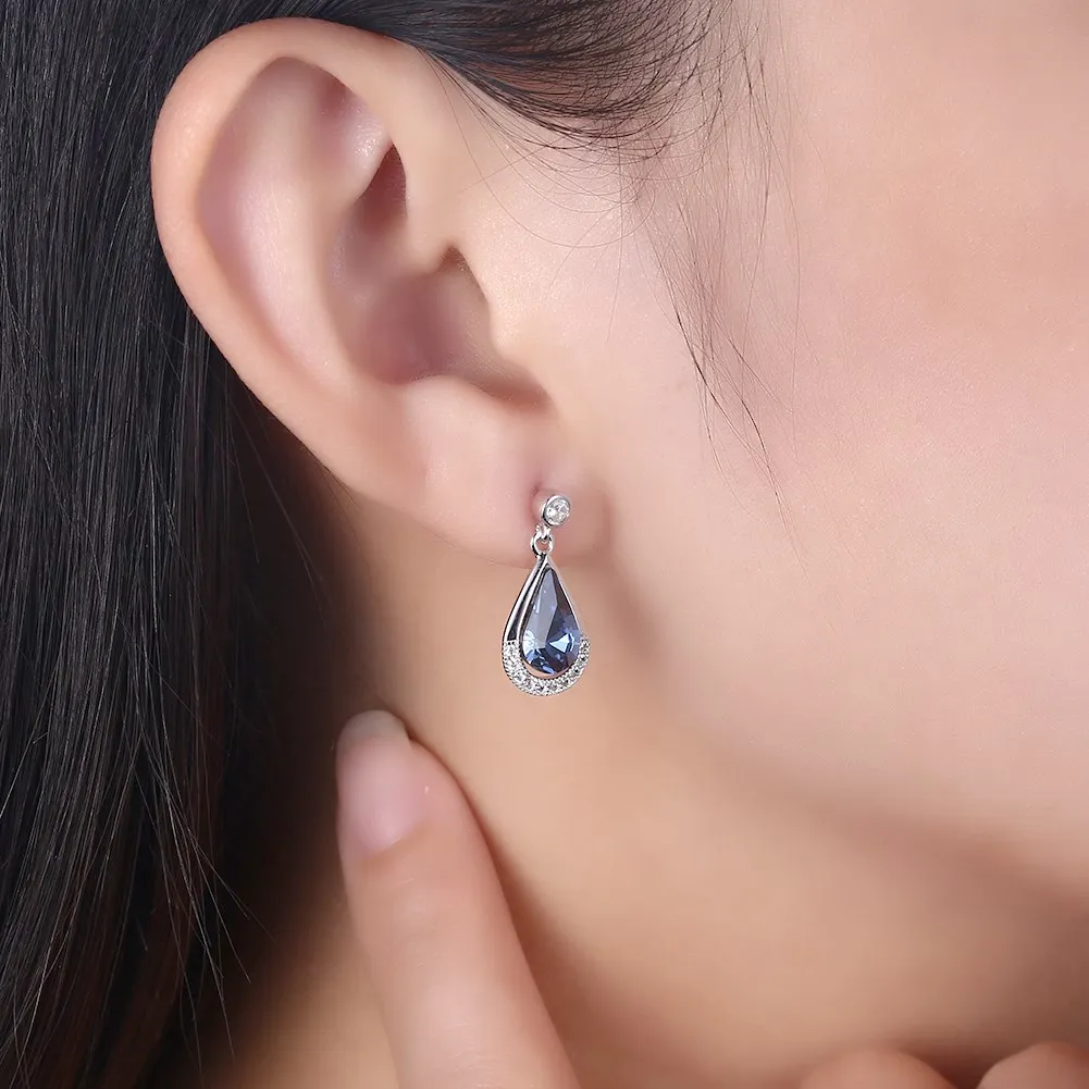 INALIS 925 Stering Серебро кристаллами от Swarovski капли воды синий кулон поп Стад Серьги для