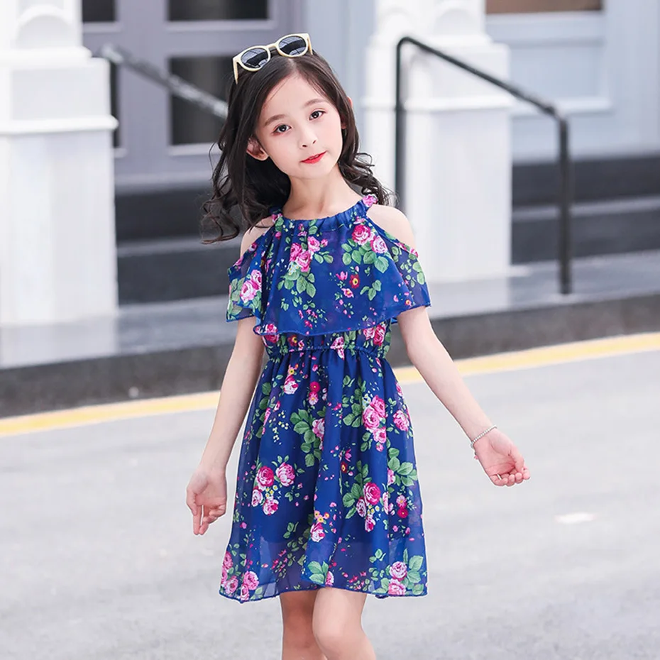 Girl Dress Floral Pattern Kids Dresses Off Shoulder Children'S Summer Teenage Clothing For Young Girls 6 8 10 12 13 | Детская одежда