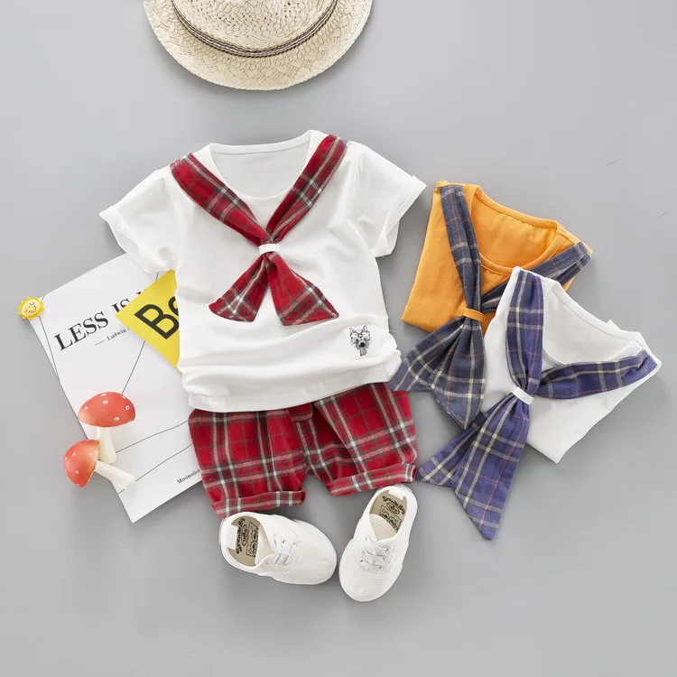 2 шт. детский хлопковый топ и шорты в клетку |