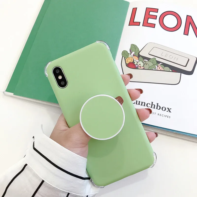 Luxury Silicon Case With Retractable Bracket For iPhone XMAX X Four-corner Anti-knock Soft TPU Cover XR 6 6s 7 8 Plus |