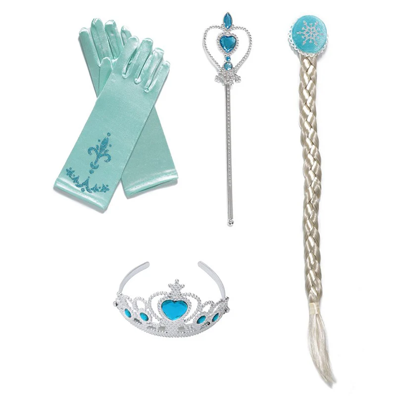 Accessories Only От 3 до 10 лет платье Эльзы для девочек одежда Снежной королевы карнавальный костюм с героями мультфильмов детское блестящее платье принцессы с накидкой и длинными рукавами - Цвет: Accessories Only