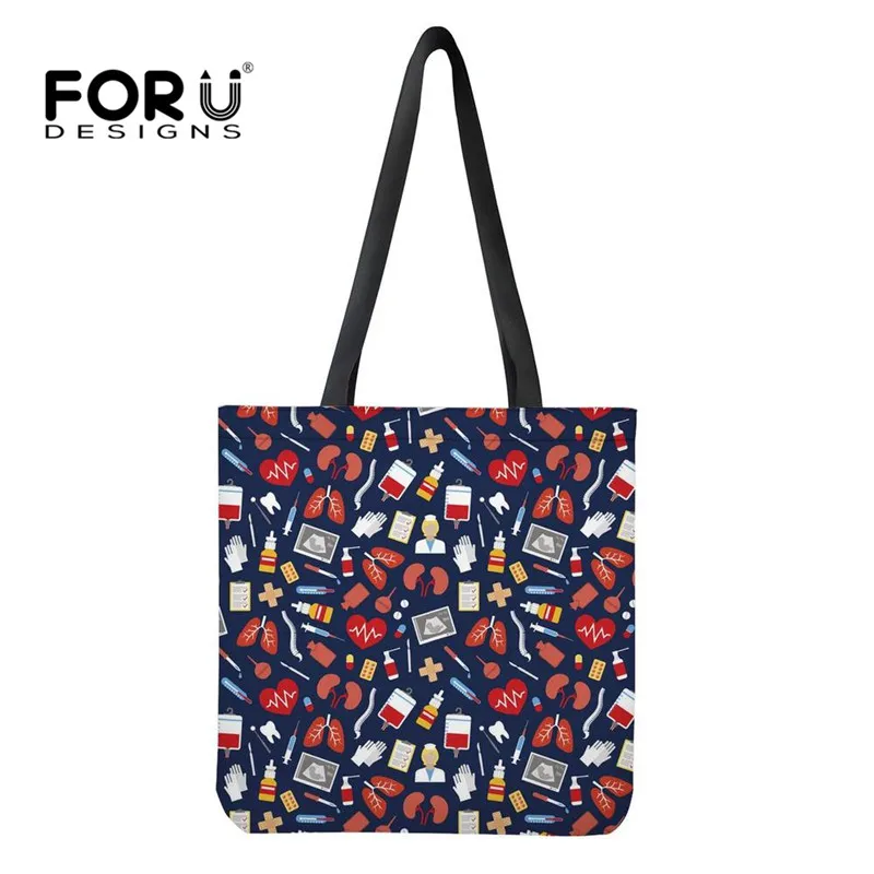 FORUDESIGNS/многоразовая сумка для покупок, модная Холщовая Сумка, мультяшный узор с изображением сиделки, Повседневная Сумка-тоут для женщин, девочек, книга, дорожная посылка - Цвет: HXA299Z22