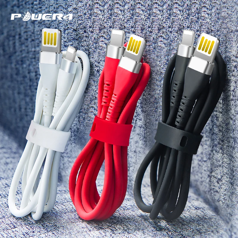 Power4 двухсторонний USB кабель для телефона Lightning/iPhone зарядки в пищевом силиконе Apple