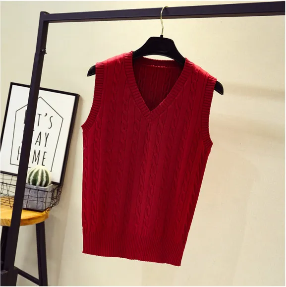Korean Wool Sweater Vest Spring Autumn Women V-Neck Knitted Female Casual Tank tops Tees Sleeveless Twist Knit Pullovers | Женская