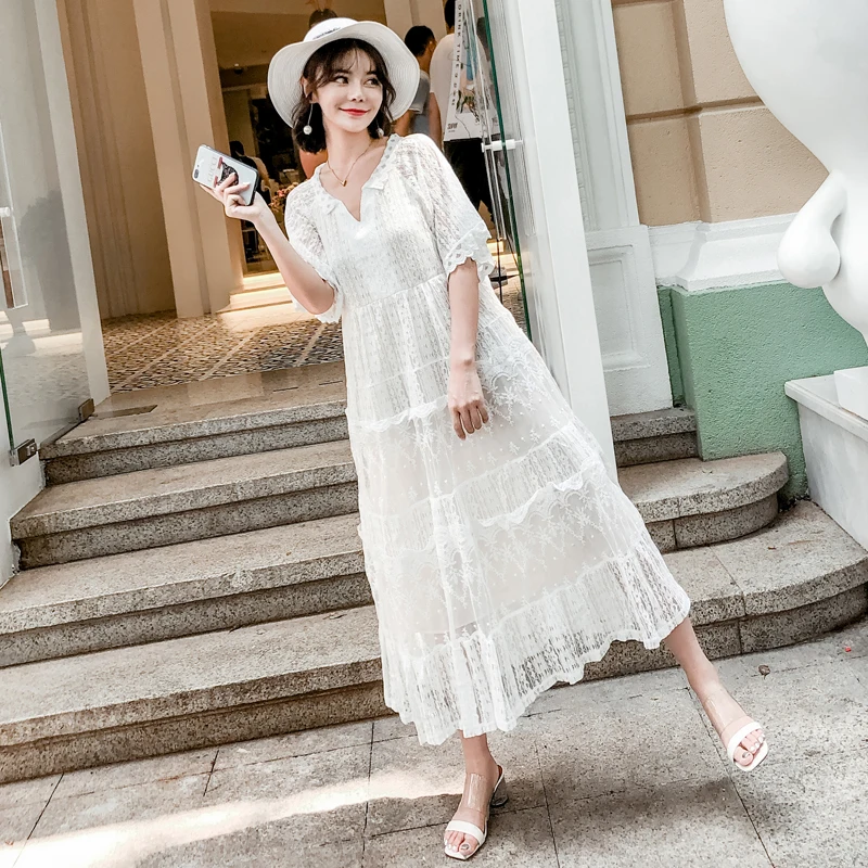 Летнее платье Goaryunve 2019 для беременных женщин с коротким рукавом и V образным