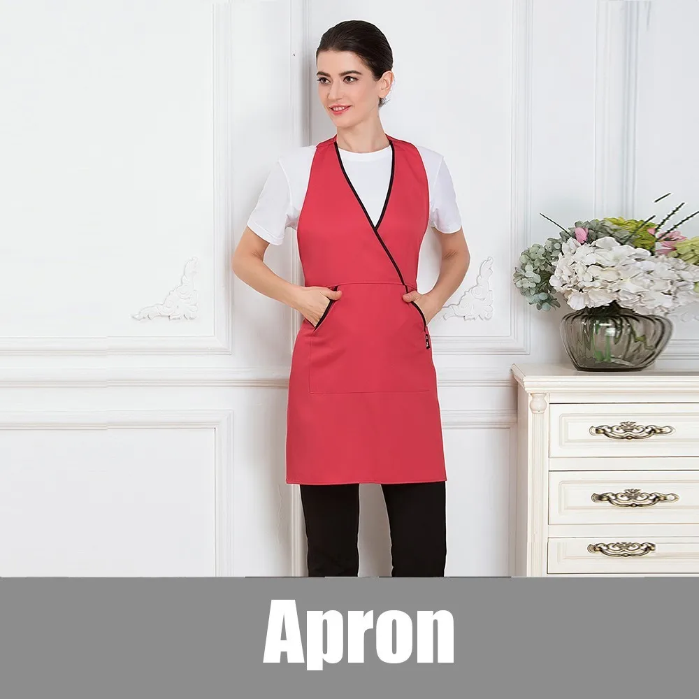 Red Apron Фартук для шеф-повара с v-образным вырезом, униформа официантки, отель, ресторан, кофейня, булочная, обслуживание общественного питания, Кухонный Фартук для уборки - Цвет: Red Apron