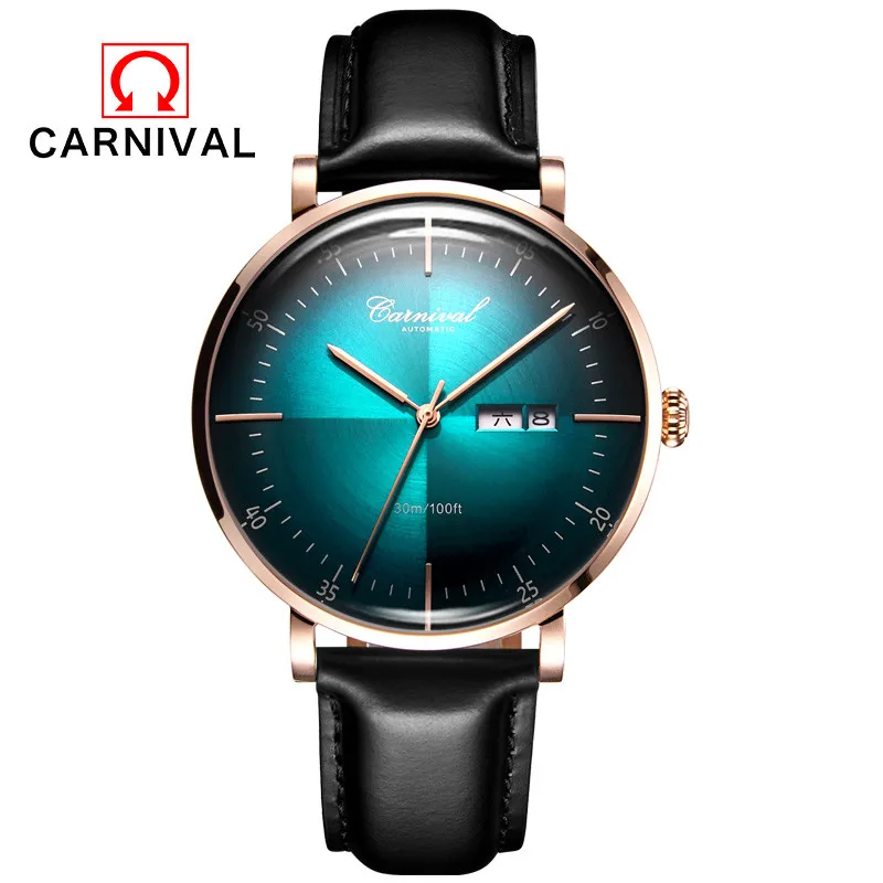Rose gold Green Карнавальные Роскошные мужские часы, мужские водонепроницаемые автоматические механические часы, мужские Модные наручные часы с кожаным ремешком, мужские часы - Цвет: Rose gold Green