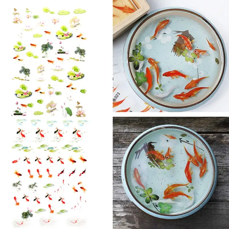 

3D Goldfish Lotus Clear Film Resin Stickers Water-Like Painting Jewelry Making
