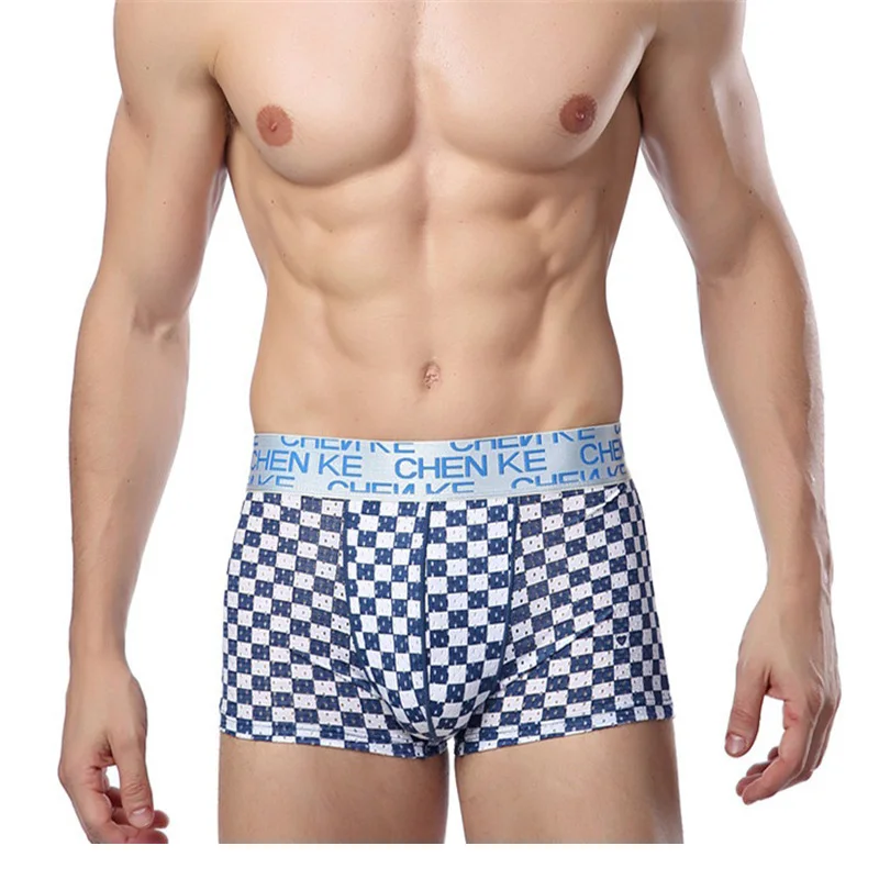 Chenke365 Brand Boxer Men Underwear Plaid Ice Silk Spandex Boxers Mens Penis Pouch Shorts Panties Male Short Underpants Cuecas | Мужская