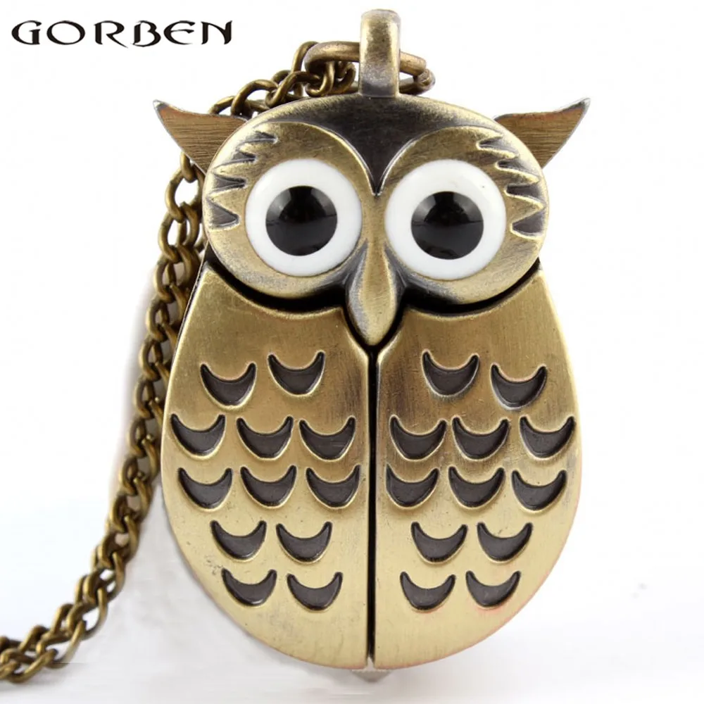 Винтажные кварцевые карманные часы с милой совой и цепочкой брелоком для мужчин