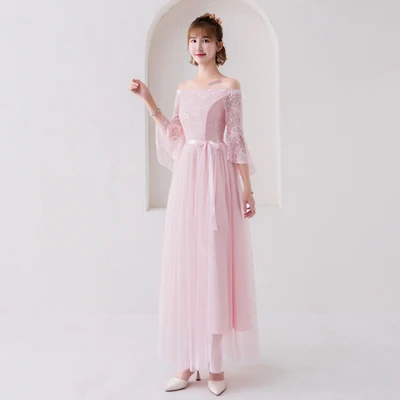B light pink Сладкий памяти Свет Шампанское Китай Высокий воротник подружки невесты платья сестра группы свадебное платье SW0014 - Цвет: B light pink