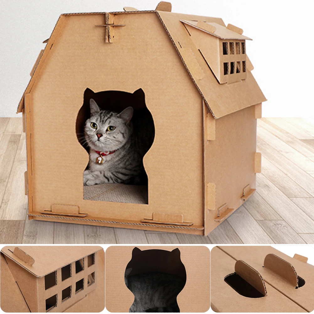 Мебель картонная коробка инструменты Крытый DIY скретч доска самостоятельная сборка котенок кошка дом гофрированная бумага есть небольшие окна поставки