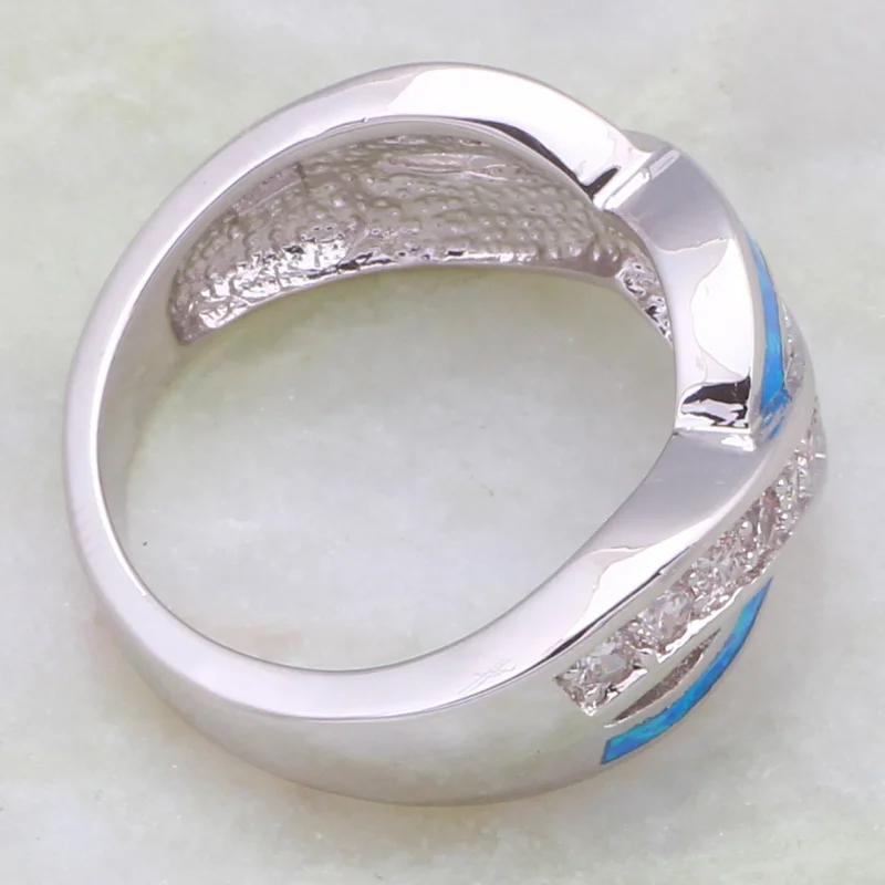 

Fashion Opal Rings Fine Jewelry Women's Rings White Cubic Zirconia Blue Fire Opal Silver Color Filled Gift Size 5 6 7 8 R476