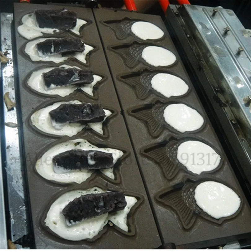 Японский стиль Taiyaki Электрический аппарат для коммерческого использования Taiyaki печенье в форме рыбы чайник из нержавеющей стали Шесть Форм Закуски устройства
