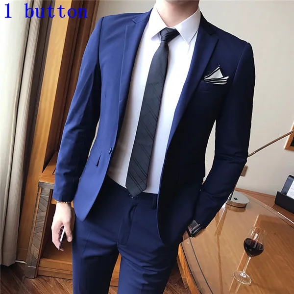 2 pieces sets navy Блейзеры брюки жилет 3 шт наборы/ мода мужской повседневный бутик бизнес Свадебный костюм жениха пиджак брюки жилет - Цвет: 2 pieces sets navy