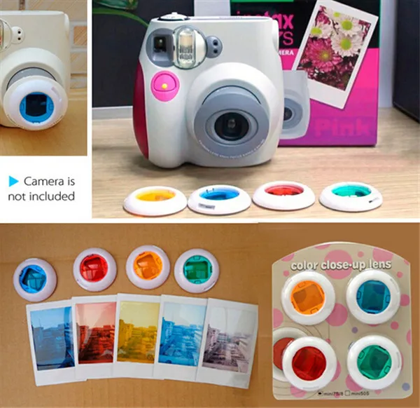 Красочный фильтр крупным планом объектив 4 цвета для камеры Fujifilm Instax Mini 7 S 8