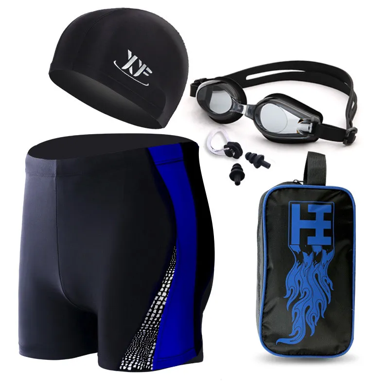 Мужские купальные плавки боксеры шорты черные комплекты с очками для плавания