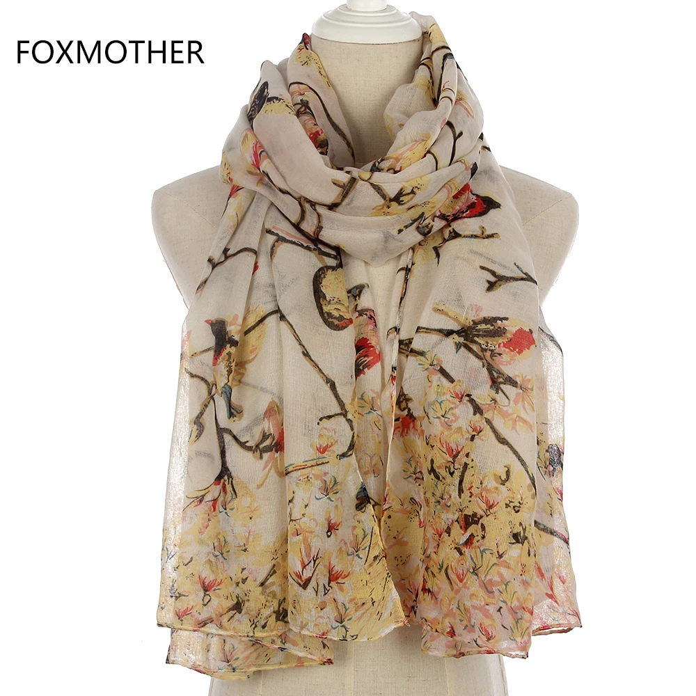 Женский Длинный шарф FOXMOTHER серый небесно голубой на ветках дерева зима 2019|scarf