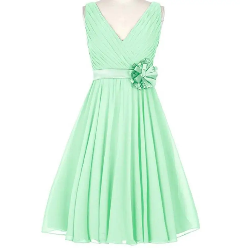 Mint Green Свадебное платье для гостей новые шифоновые сексуальные v-образным вырезом трапециевидные бирюзовые розовые васильковые, золотые короткое платье подружки невесты vestido madrinha - Цвет: Mint Green
