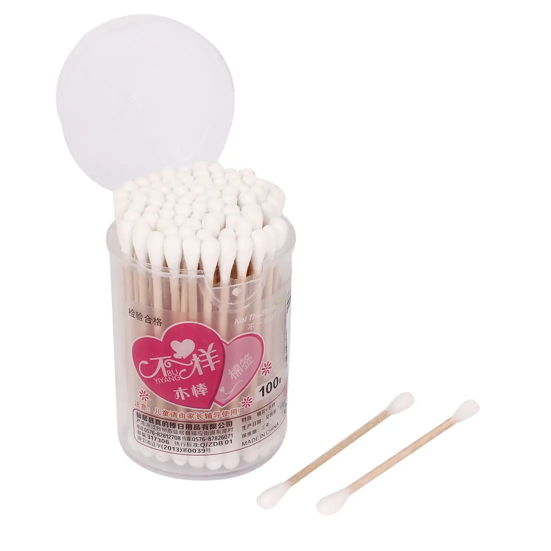 100 Шт. Двусторонний Деревянной Ручкой Белый Ватный Тампон Бутон Ушной Серы Remover