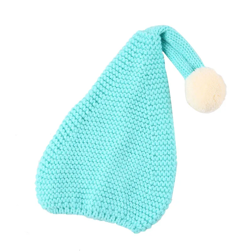 Blue baby hat Рождественская Детская шапка для девочек с помпоном; зимняя шапка для маленьких мальчиков; реквизит для фотосессии; карамельный цвет; Младенческая шапочка; Детские аксессуары - Цвет: Blue baby hat