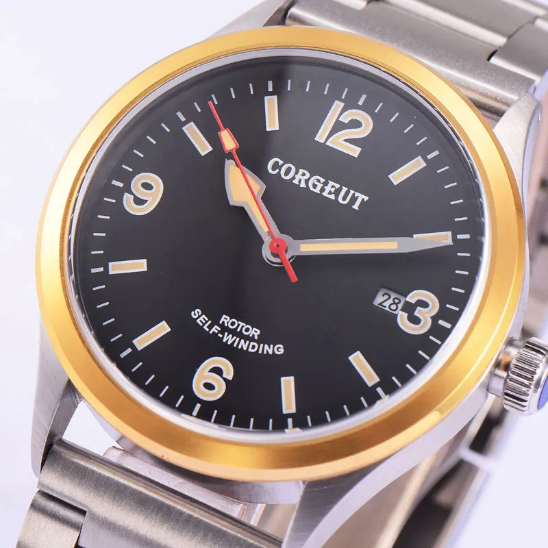 Часы мужские с автоподзаводом 41 мм черный циферблат нержавеющая сталь | Наручные