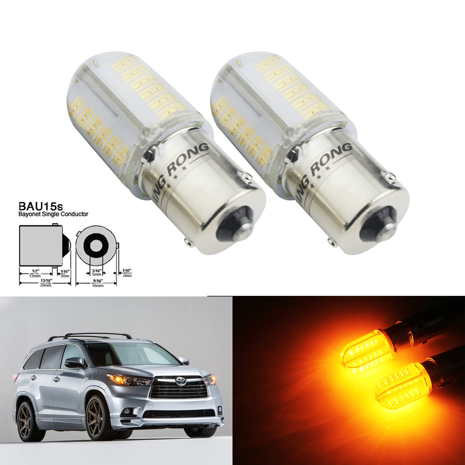 ANGRONG 2x581 PY21W BAU15s RY10W S25 COB 8 Вт Янтарный светодиодный индикатор сигнала поворота обратный резервный светильник лампы Янтарный 12 В
