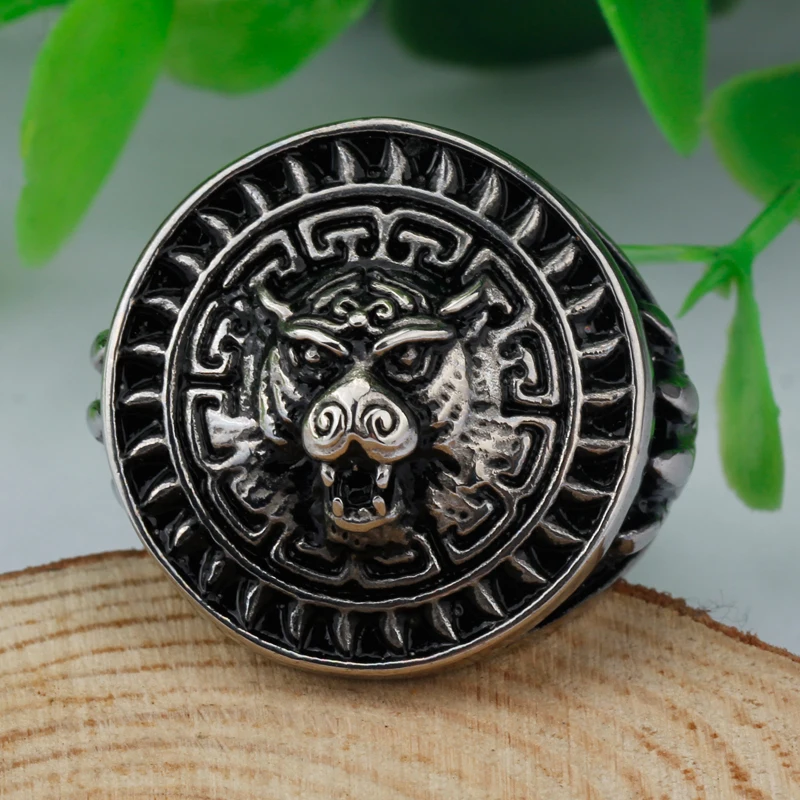 Мужское кольцо из нержавеющей стали в стиле панк с черепом и головой льва|Кольца|