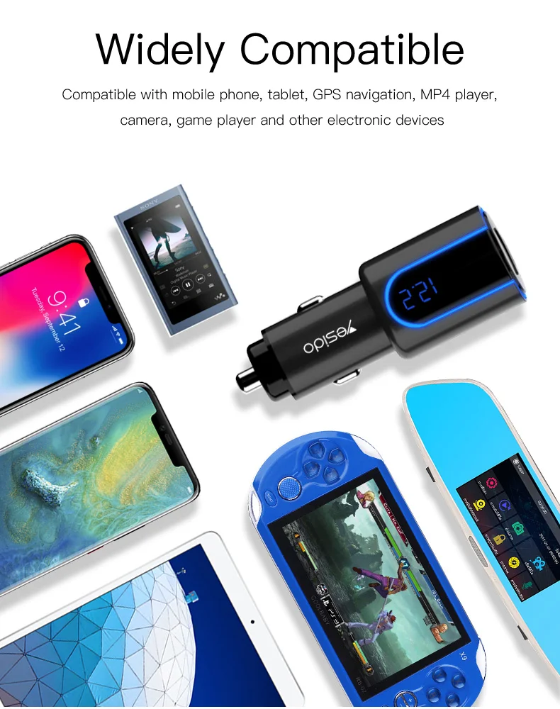 Yesido Y32 Быстрая зарядка 3,0 PD USB C автомобильное зарядное устройство цифровой дисплей Автомобильный USB адаптер для iPhone X XS 8 samsung S9 быстрое зарядное устройство для телефона