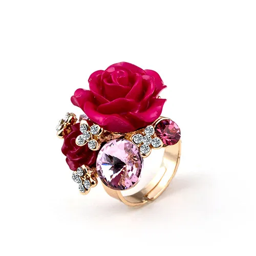 rose red Мода бабочка Fower Свадебные& ювелирные обручальные кольца для женщин Смола женский любовь золото регулируемое кольцо Anel - Цвет основного камня: rose red
