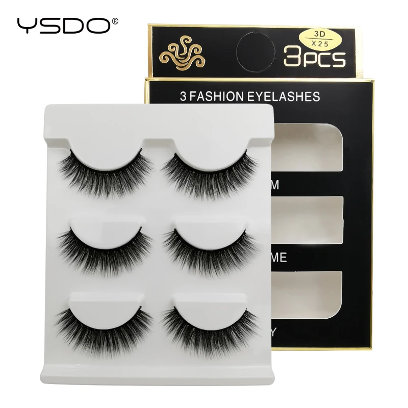 YSDO 3 pairs mink eyelashes 100% hand made soft 3d faux lashes natural false fluffy strip cilios | Красота и здоровье