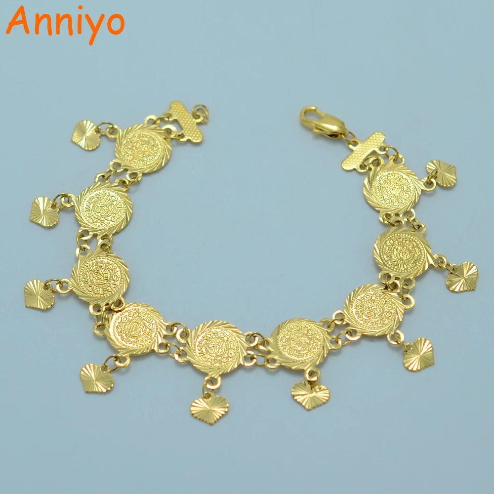Anniyo 19 см/Сердце ислама Монета браслет для женщин Золотой Цвет арабских с монетами