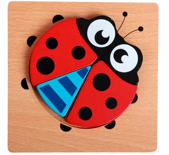 ladybug Детские деревянные головоломки с ручками Tangram, 3D Мультяшные головоломки, Обучающие игрушки Монтессори - Цвет: ladybug