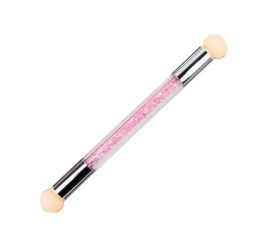 Pink Pen Dmoley 2 головки для нейл-арта губка градиентная кисть блестящая пудра Стразы с 4 губками - Цвет: Pink Pen