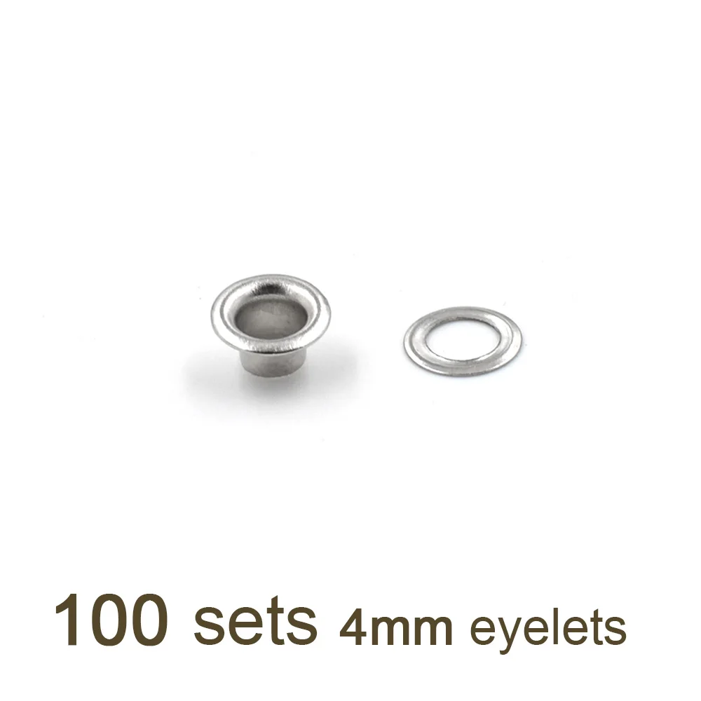 100 set 4mm eyelets 3,5 мм/4 мм/4,5 мм/5 мм/6 мм Металлические люверсы для скрапбукинга DIY для домашней работы швейная Одежда Люверсы ручные стучки инструменты - Цвет: 100 set 4mm eyelets