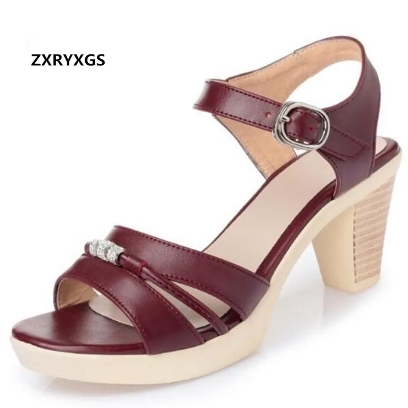

ZXRYXGS Brand Sandals Summer Women Shoes Sandals 2022 New Fashion Rhinestone High Heel Sandals Real Leather Shoes Woman Sandals