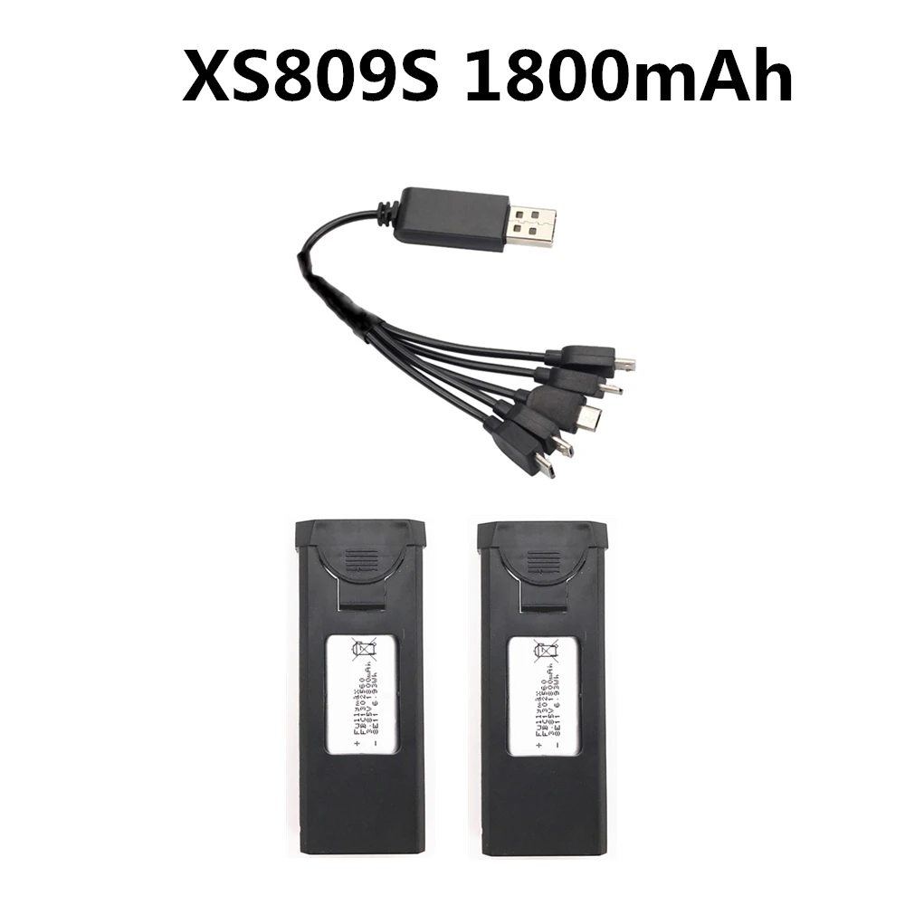 2PCS With Cable Аккумулятор для Visuo XS809s xs812 RC Quadcopter, запасные части, аксессуары, 3,7 в, 1800 мАч, Lipo аккумулятор, перезаряжаемый для Дронов - Цвет: 2PCS With Cable