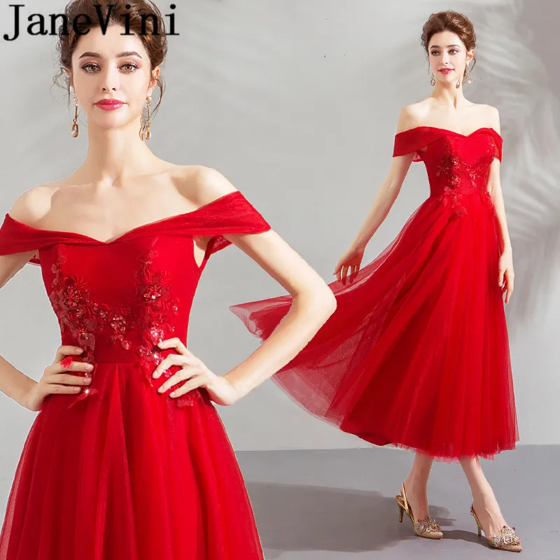 Женское вечернее платье до середины икры jaevini Красное Кружевное из тюля с