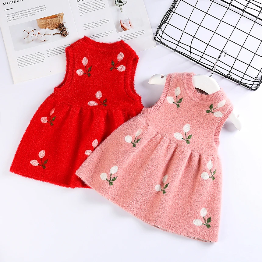 Милое платье-свитер для маленьких девочек с фруктовыми вишнями оптовая