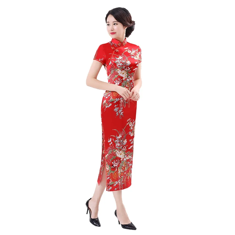 Шанхай история длинное Qipao атласное Cheongsam китайское традиционное платье с