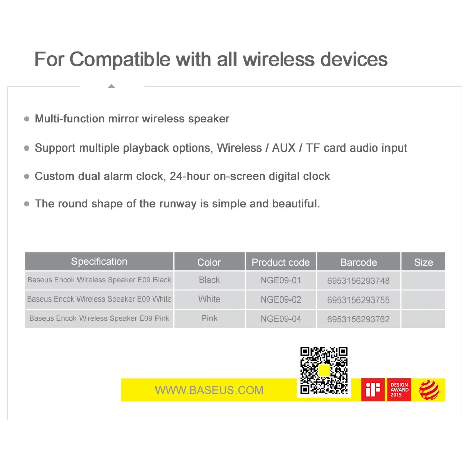 Baseus E09 портативный Bluetooth динамик с будильником беспроводной громкий динамик музыка объемный Громкий динамик для телефона ПК компьютера