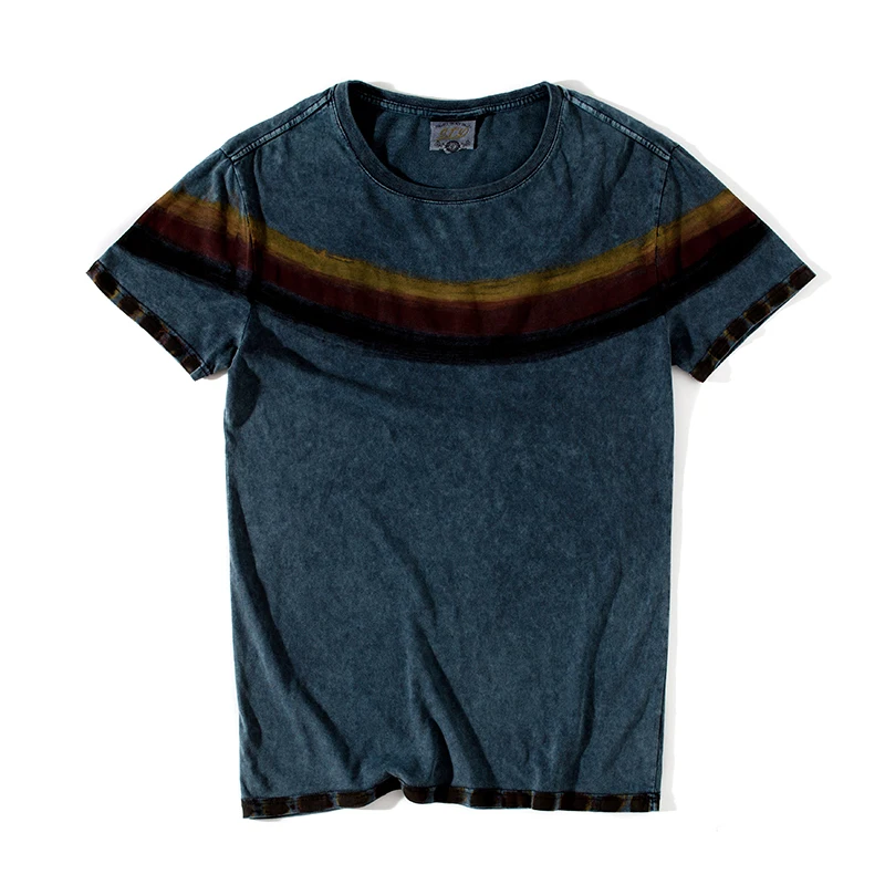 GustOmerD2019 Summer New Men's T-shirt Casual Slim Round Neck Short-sleeved Shirt Striped Print Cotton T-shirt Men