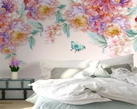beibehang custom size modern hd hand painted wall paper small fresh rose butterfly tv background papel de parede 3d wallpaper