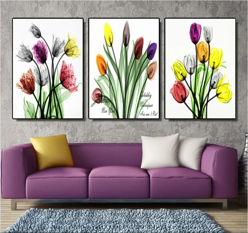 Тюльпан прозрачный цветок 3 шт. декоративная картина Модульная настенная