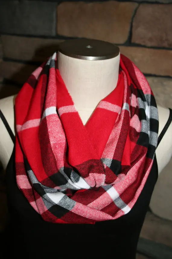 

Red Plaid Infinity Scarf Cashmere Feel Plaid Scarf Lumberjack Check Mens Scarf Winter Womens Accessories-Soft and Warm