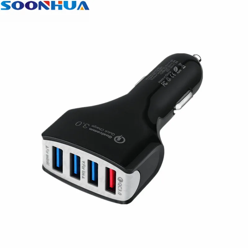 SOONHUA портативное автомобильное зарядное устройство QC3.0 4 порта USB адаптер для