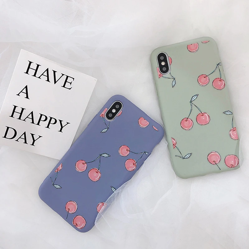 GlamPhoneCase Cute Cartoon Cherry Phone Case for iPhone XS Max XR X 7/8 /6/6S Plus Soft Tpu Back Cover |