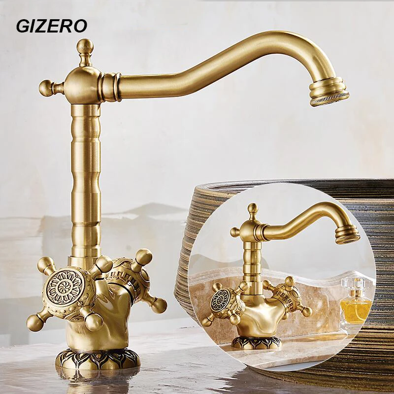 

Luxury Antique Carving Bathroom Basin Faucet 360 Swivel Spout Fashion European Style Elegant Mixer Taps torneira banheiro ZR210