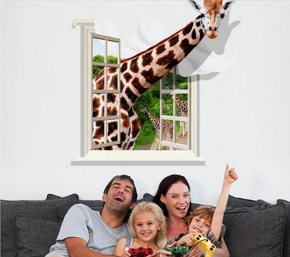 2017 New 3D Jungle Animals Wall Stickers Decals Deer Forest Zoo Park Wallpaper Mural Girls Boys Kids Family Bedroom School Decor | Дом и сад