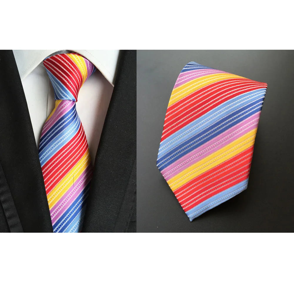 Colorful Men Striped Rainbow Jacquard 8cm Ties Polyester Necktie Tie New HZTIE0052 | Аксессуары для одежды